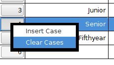 Insert or clear a case by right clicking on the case for a row at the far left.