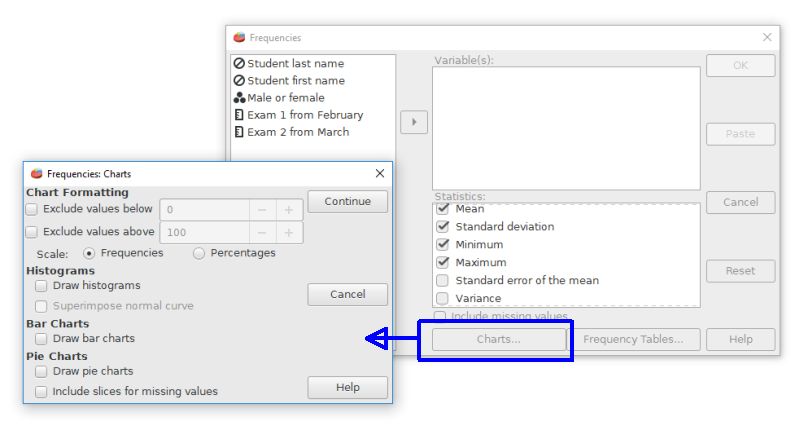 A chart dialog box available through the Frequencies command dialog box.