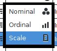A pop-up of the measurement settings that shows the icons that accompany the nominal, ordinal, and scale settings.